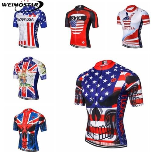 WEIMOSTAR Team Cycling Jersey Mens Top Summer Ropa Ciclismo USA Skull Bicycle Cycling Clothing Outdoor Bike Jersey Short Sleeve