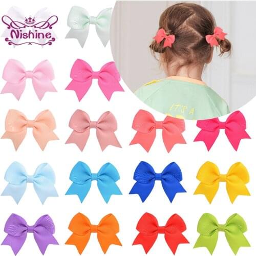 Nishine 10pcs/lot Solid Color Grosgrain Ribbon Bows Hair Clips Cute Princess Bangs Hairpin Clothing Decoration Photography Props