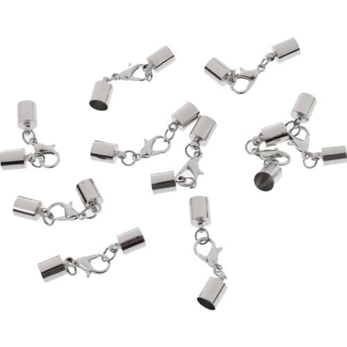 10Pcs Kumihimo Leather Cord End Caps Lobster Clasps for Jewelry Findings