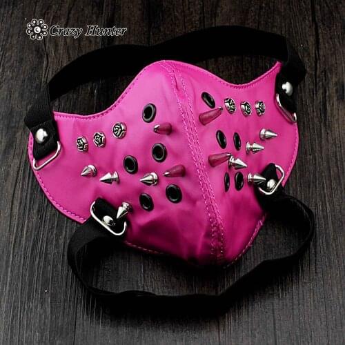 Women Lady Girl Pink Leather Spike Mask Biker Rock Cosplay Masquerade