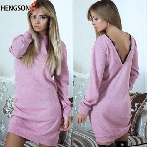 Backless Dress For Women 2020 Spring Autumn Clothing Long Sleeve Mini Dresses Casual Ladies Straight Dress Robe Femme