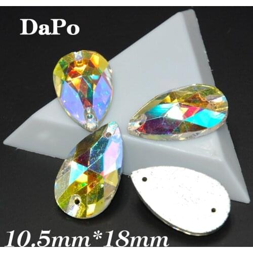 140pcs/box 10.5x18mm Teardrop Sew On rhinestone Crystal Clear AB Color High-grade 2Holes For clothing accessories SF0354