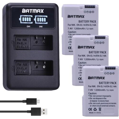 3X 1200MaH EN-EL14 EN-EL14A ENEL14 EL14 Battery + LED Dual USB Charger for Nikon D3100 D3200 D3300 D5100 D5200 D5300 P7000