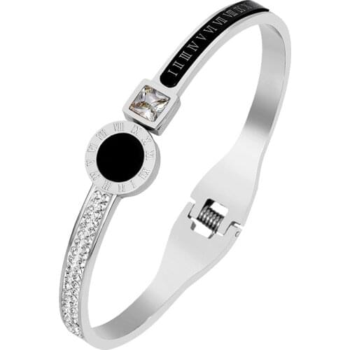 Luxury CZ Gold Plating Carving Roman Numeral Charm Bangle Bracelet Trendy Gold Plating Bangles For Women Jewelry Gift