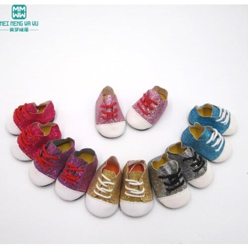 Baby shoes for doll blue shiny sneakers fit 43 cm new born doll accessories and american doll