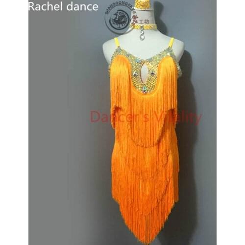 Elegant Latin Dance Dress Women Girls Back V opening Diamonds Salsa Samba Tango Ballroom Competition Stage Latin Dance Costume