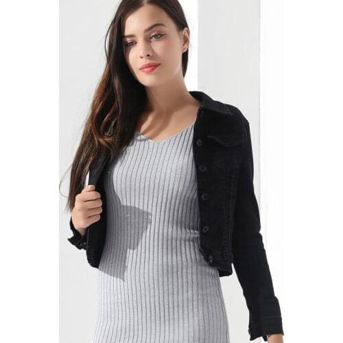 Cotton Black Denim Jacket Female Vintage Short Coat Casaco Preto Jaqueta Jeans Feminina Slim Top Outwear Ladies Cardigan