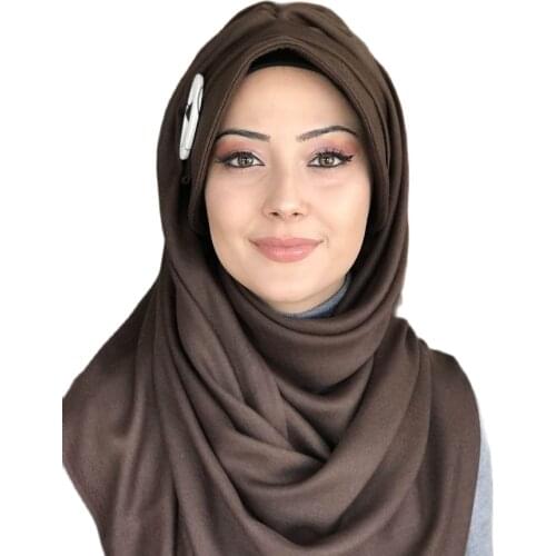 Islamic Fashion Muslim Women Hijab 2021 Trend Scarf Buckle Ready Sal Dark Coffee Hat Shawl