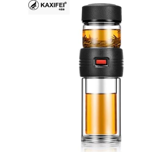 KAXIFEI Portable Car Tumbler Double Layer Glass Water Bottles Business Men Tea Infuser Bottles Tea and Water Separation Bottles