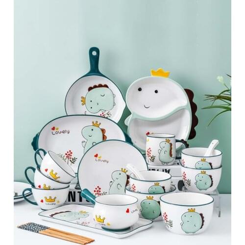 Dinosaur ceramic bowl home childrens tableware cute dishes set soup dishes plate dish dish spoon