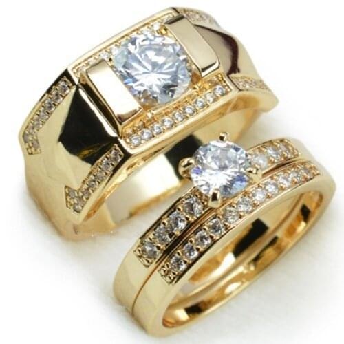 Lovers Rings Gold Filled Men Women Prong Setting Classic Rings Size 7 To 14 Women Size 5 To 12 Engagement Rings Set