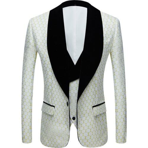 New 2 Pieces Mens Wedding Suit Three Pieces Yellow Dots Printed Slim Fit Notch Lapel Tuxedos Tailcoat Best Men Double Breasted