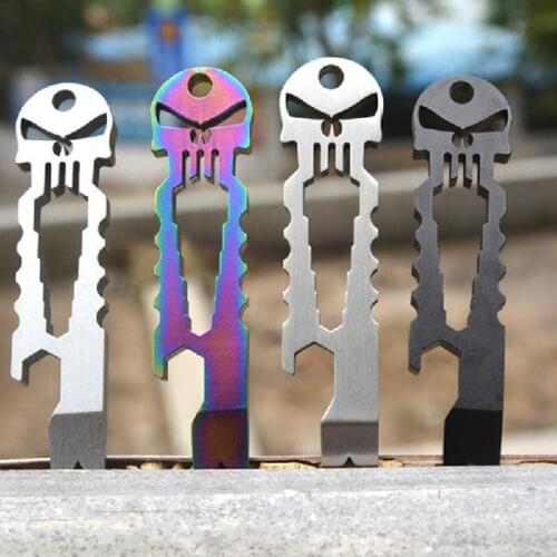 Mounchain Outdoor Multi-functional Stainless Skull EDC Survival Pocket Tool Key Ring Chain Bottle Opener