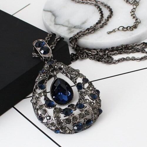 Fashion Water Drop Choker Necklace for Women Lady Long Crystal Sweater Chain Necklace Female Party Jewelry Accessories