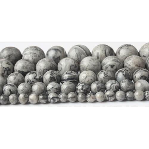 LanLi 4/6/8/10/12mm Fashion Natural Grey Map stones Loose Stone Jewelry Beads be fit for DIY Bracelet Necklace