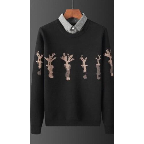 2005 Fashion Trendy Fake Two Piece Knitted Sweater For Men Thicken Handsome Gentlemen Casual Basic Daily Slim Pullover Knitwear