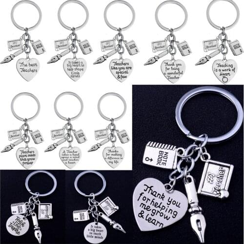 Teachers Keyring Pen Book Podium Love Heart Pendant Keychain Party Christmas Teachers Day Graduation Gifts Women Men Charms