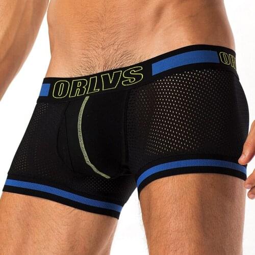 ORLVS Brand 50PC/LOT Wholesale Mesh Male Underwear Men Boxers Quick Dry Breathable Nylon Men Boxers Male Panties Solid Shorts