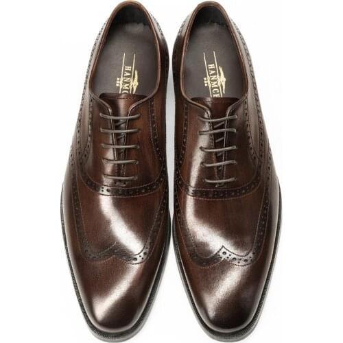 Flat Men Genuine Wingtip Leather Oxford Shoes Brand Retro Working Dress Shoes For Male Lace Up Party Oxfords Shoes Size 44