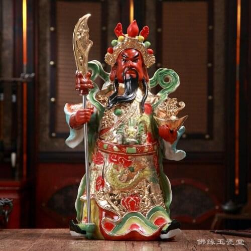 Genuine Ceramic Buddha Statue fortune bussiness Ornament Guangong Fengshui Decoration God of wealth Guan Gong figurine 30cm