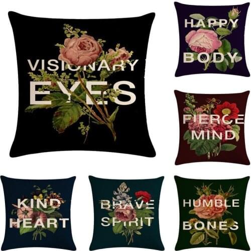 Flower Pillowcase 45x45cm English Letter Throw Pillow Cover For Sofa Bedroom Cotton Linen Home Decor Cushion Cover