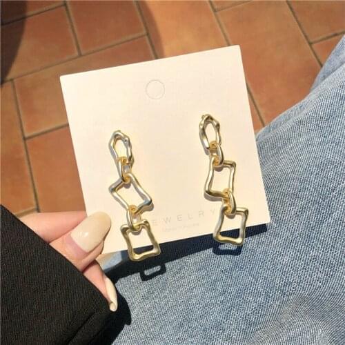 Irregular earrings female new trendy matte chain earrings retro simple temperament long earrings for women