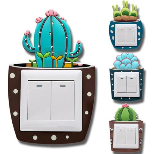 New Plant Cactus Switch Protective Cover 3D Silicone Wall Sticker Switch Socket Luminous Decorative Sticker