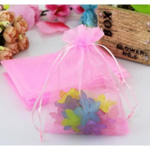 Wholesale 200pcs/lot Pink Organza Bag 11x16cm Jewelry Candy Gifts Packaging Bag Organza Pouches Wedding Drawstring Gift Bags