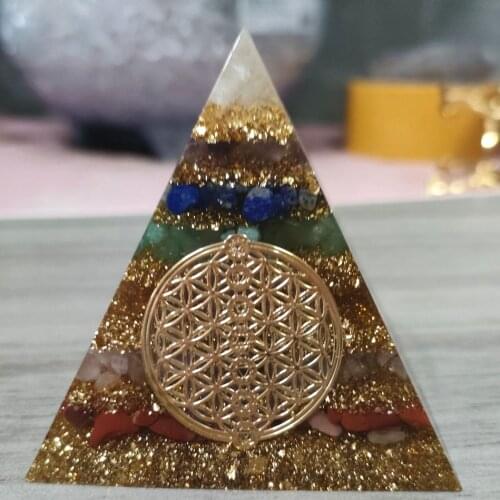 Orgonite Seven Chakra Energy Pyramid Aura Divination Supplies Yoga Meditation Ornaments Resin Craft EMF Protection Lucky Stone