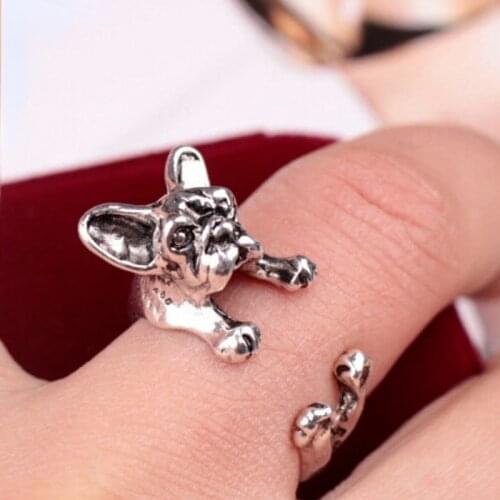 Retro Cartoon Animal Open Ring Bulldog Alloy Ring Open Adjustable Animal Metal Geometric Ring Gold Rings Jewelry
