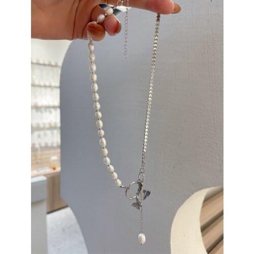 Vintage Freshwater Pearl Pendant Butterfly Necklace for Women Butterflies Charm Choker Necklaces Boho Fashion Jewelry Gift
