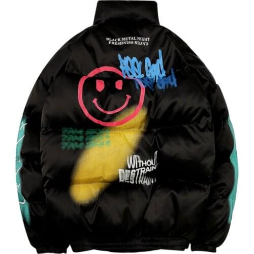 Graffiti Print Puffer Cotton Padded Parkas Thick Warm Jackets Coats