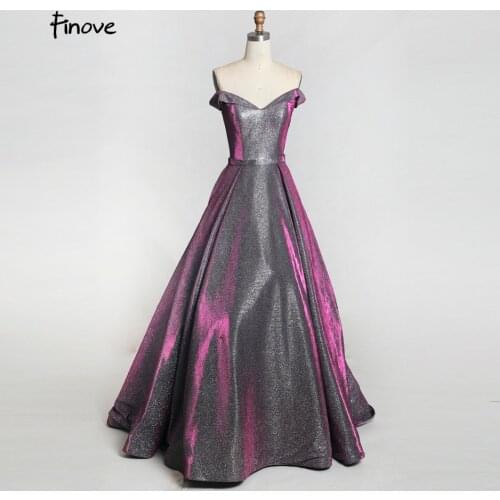 Finove Prom Dress Long 2020 New Reflective Dress Simple Pockets Sequin Boat Neck Party Ball Gown For Lady Floor Length Plus Size