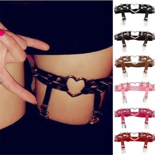 Sexy Rock Pub Punk Garter Belt Rivets Leg Ring Thigh Harness Heart PU Leather Suspenders Women Girls Body Jewelry D674