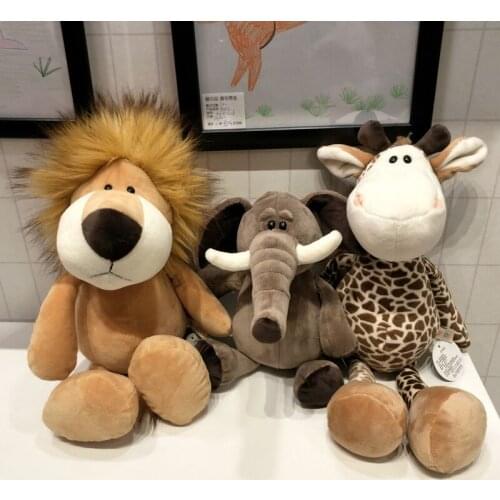 25cm Simulation Forest Animals Plush Toys Stuffed Lifelike Lion Tiger Elephant Monkey Leopard Giraffe Raccoon Doll for Kids Gift