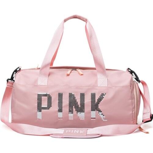PINK Travel Duffel Bags Shoulder Weekender Overnight Bag For Women, Sports Gym Bag Tote Yoga Dry Wet Separation Shoes Bags