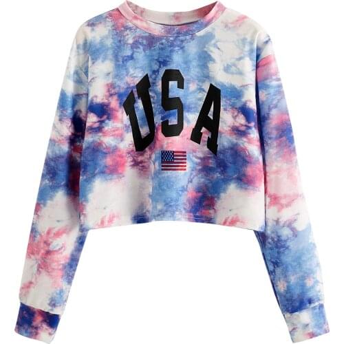 Womens Tie Dye Sweatshirts Long Sleeve Letter Print Casual Hoodie Pullover Sweatshirt Tops Moletom Feminino Woman Clothing