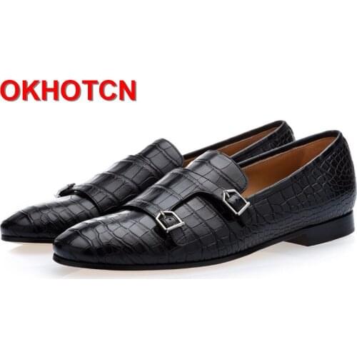Mens Pointed Toe Dress Shoes Fashion Double Buckle Men Formal Shoes Leather Oxford Shoes Men Good Quality Classic Business Shoes