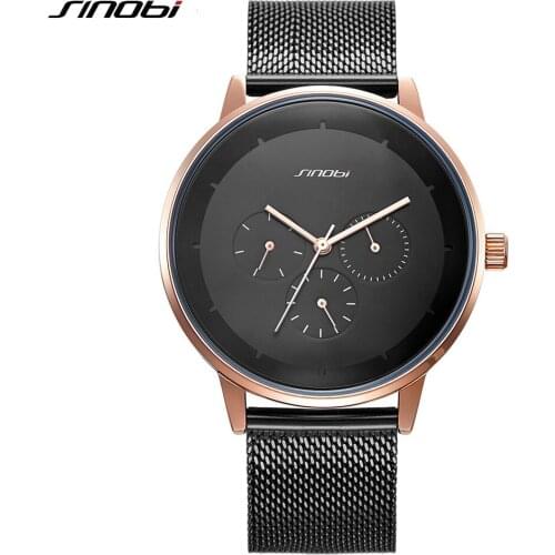 8.5mm Ultra-thin Black Clock Men TOP Brand SINOBI Multifunction Analog Quartz Watches Mens Casual Fashion Sport Wrist Watches