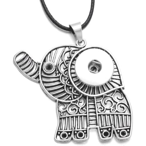 Vintage Elephant Necklaces Metal Snap Button Necklace Fit 18mm Snap Buttons Pendant Necklaces Women Snap Jewelry