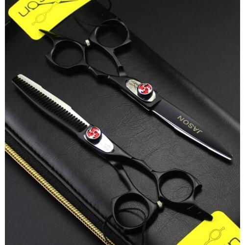 335# 6Inch Brand Jason TOP GRADE Black Hairdressing Scissors 440C Bang Cut Barber Cutting Scissors Thinning Shears Hair Scissors