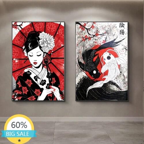 Japanese Geisha and Yin-Yang Fish DIY 5D Diamond Painting Full Round Mosaic Diamond Embroidery Picture Home Decor Gift