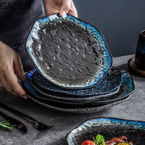 Japanese Creative Stone Grain Ceramic Plate Irregular Household Fruit Plate Salad Plate Restaurant Tableware Kitchen Supplies