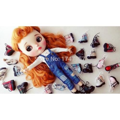 1 Pair Fashion Gird Martin Boots Shoes for Blyth, Pullip, Azone, Barbies, Lati, 1/8BJD, OB, Dal, Licca Doll Accessories Toy