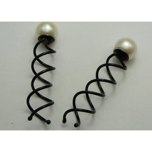 10 Black Metal Twist Hair Pin Grips Spirals Bobby Pins With Pearl 63mm