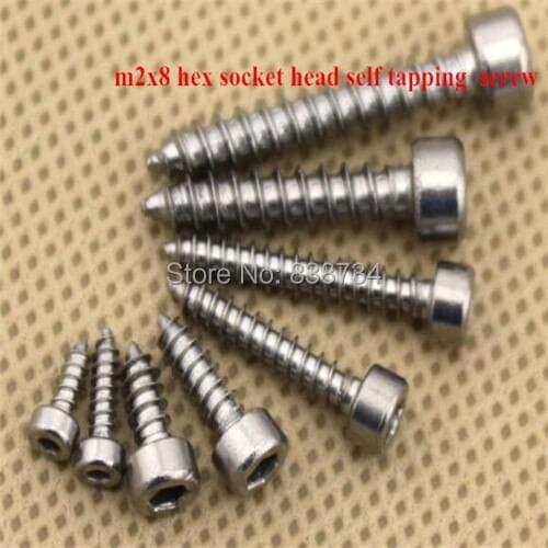 100pcs 304stainless steel (A2-70,18-8 ss) plain color / natural color / blank color m2*8 hex socket / cup head self taping screw