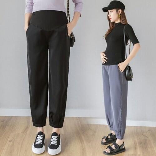 109# Maternity Pants Spring Autumn Chiffon Adjustable Elastic Waist Belly Support Pants Maternity Trousers