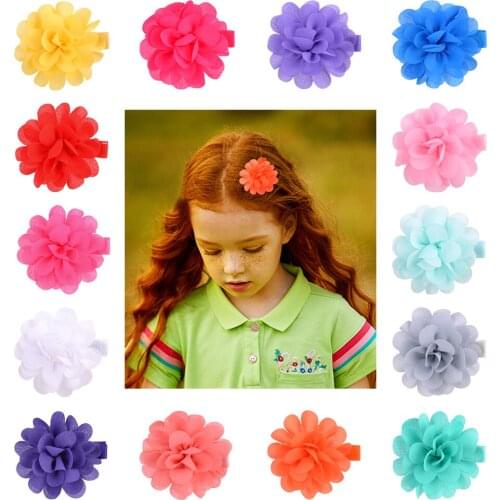 2 Pcs/lot Chiffon Petals Flower Hair Clips For Baby Girls Solid Hairpins Headdress Barrettes Floral Headwear Hair Accessories