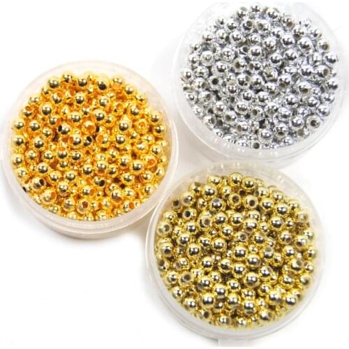 300pcs 3mm Fly Tying Nymph Hollow Plastic Beads Scud Belly Eyes / Spinner Lure Beads Gold Silver Color