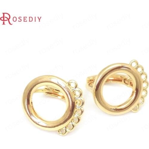 38413)6PCS 15x14MM 24K Gold Color Brass Round Circle Earrings Hoops Earrings Clasps Jewelry Making Supplies Diy Accessories
